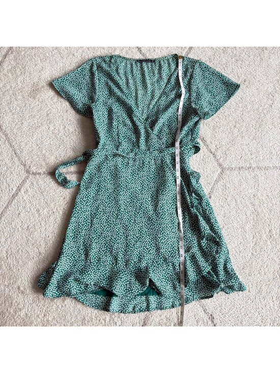 Abercrombie & Fitch Green Floral Wrap Dress Cottagecore Mini Ruffle Hem Sz M